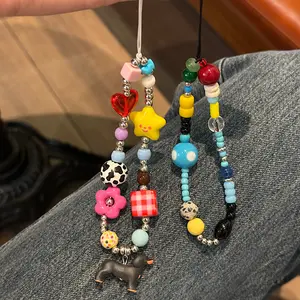 Ins Wind Dachshund Dog Beaded Mobile Phone Case Chain Niche Lanyard Cute Ccd Pendant Men's And Women's Camera Chain Anti-Fall