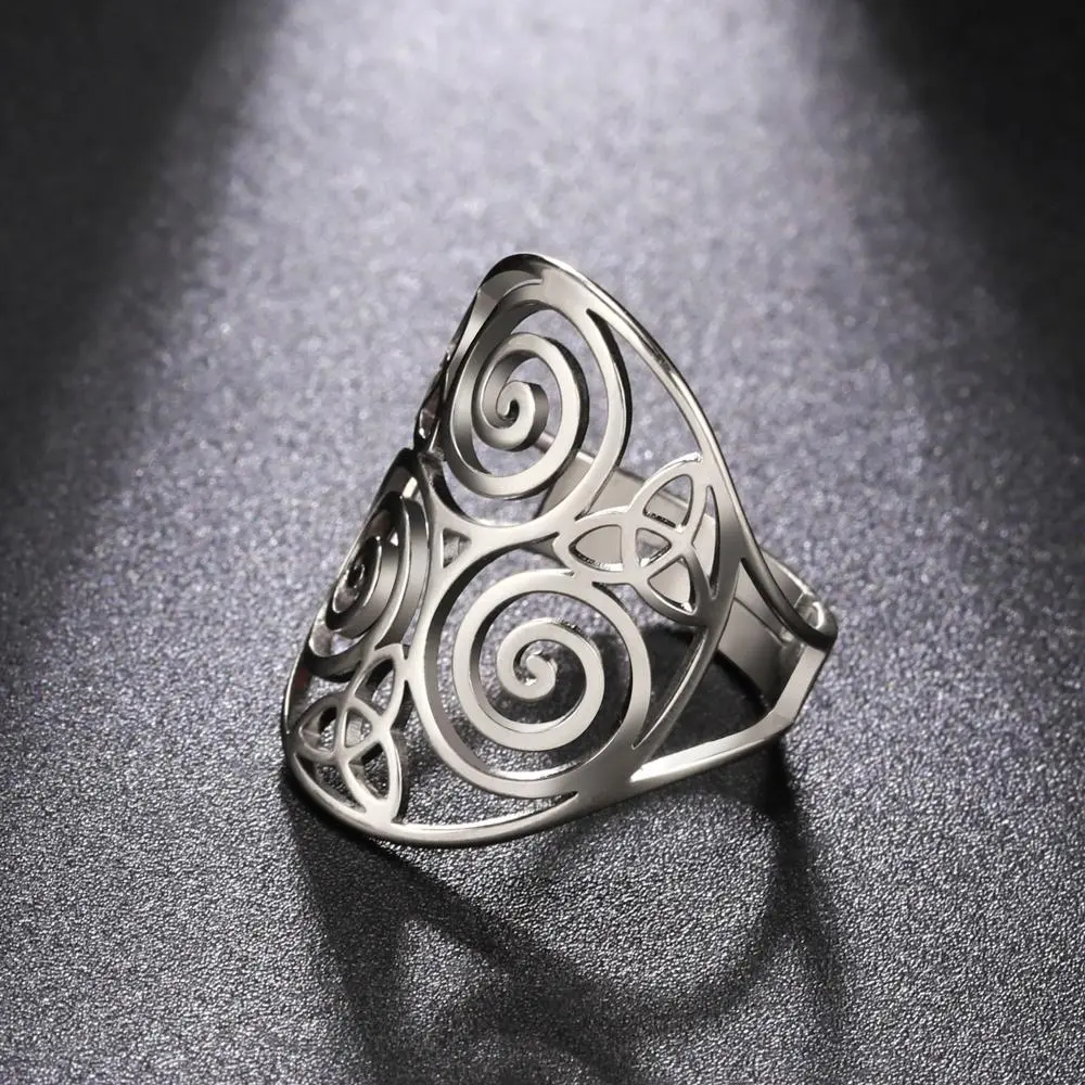 Triskel Triskelion Amulet Adjustable Rings for Men Women Celtic Knot Stainless Steel Rings Wicca Jewelry Vintage Gift