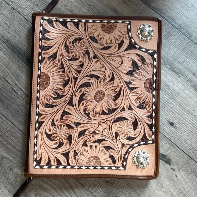 Tooled leather clipboard portfolio