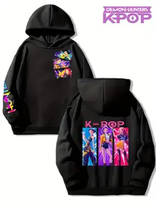 Girls Kpop Demon Hunters Hoodie, Cartoon Pattern, High-Quality Print, Casual Fitted Sweatshirt, Spring & Fall Fashion, Christmas Gift,Demon Hunters Kpop Merch