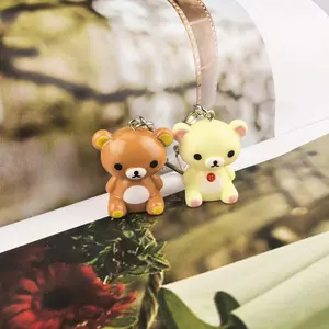 Kawaii Rilakkuma Easy Bear Keychains Lazybear Doll Bag Clothing Puller Phone Rope Keyrings Accessories Pendants Couple Gifts