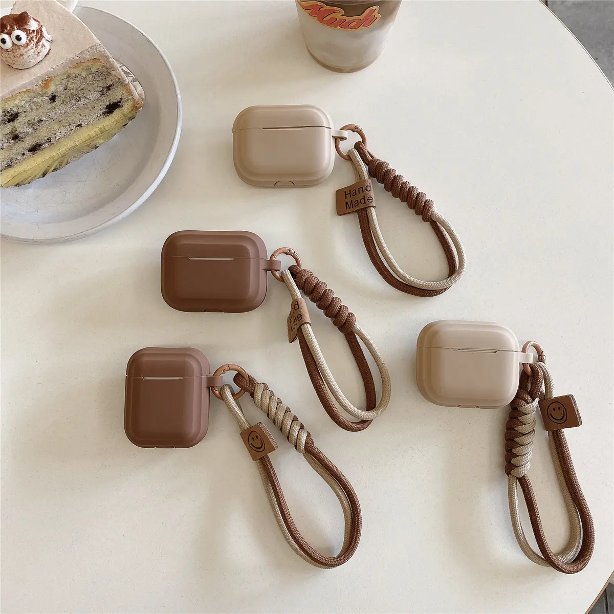 Milk tea silicone wrist strap compatible with Apple AirPods 4 wireless earphone case, Pro 3 and 2nd generation earphone cover