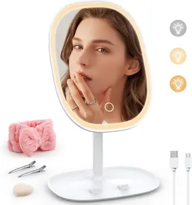 Oval Shape Makeup Mirror with 72 LED Lights, Adjustable Stand, Three Modes