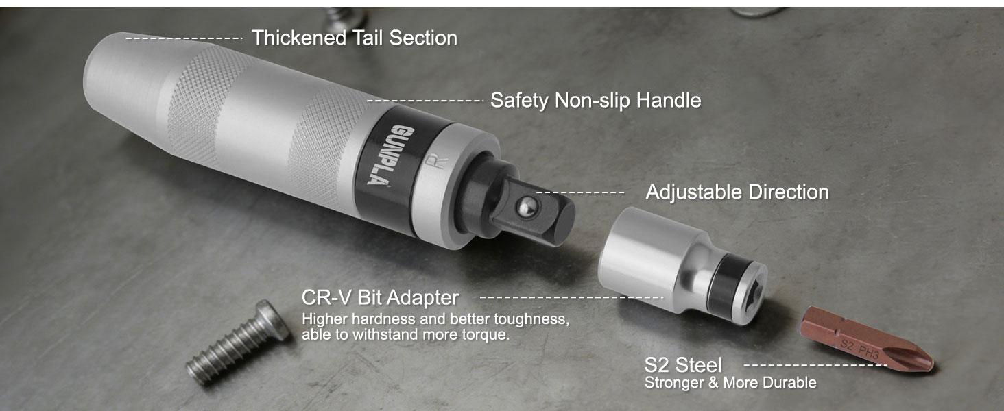 Gunpla 1/2" Heavy Duty Manual Impact Driver Set | S2 Alloy Steel Bits & 40CR Driver | Professional Rusted Bolt Remover & Frozen Nut Extractor | 12Pcs Reversible Impact Screwdriver Kit