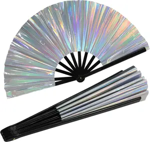 Large 13" Folding Hand Rave Fan UV Glow Rave Bamboo Summer Hand Fan Polka Dot Decoration Dancing Party Wedding Night Club Concert Festival