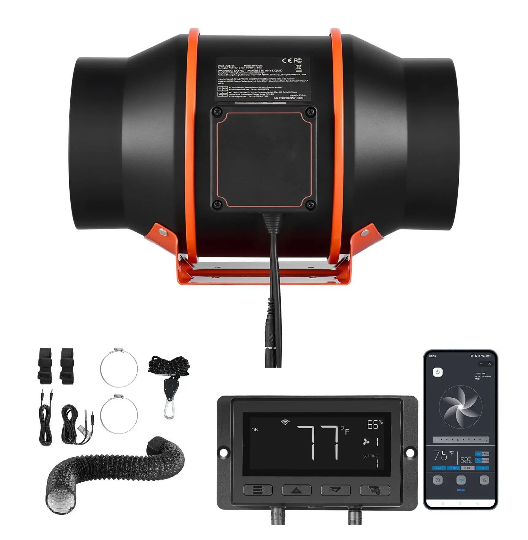 VEVOR 6-Inch Inline Ventilation Fan Kit with Carbon Filter, 402 CFM EC Motor, App Control, 8ft Foil Duct Kit, 27.3db Noise Level, 6x6x11.8in & 8.27x6.30x6.30in Dimensions
