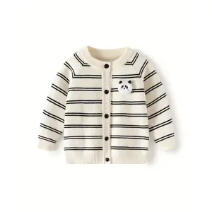 Cute Striped Bear Cardigan Knit Sweater for Girls and Baby Girls