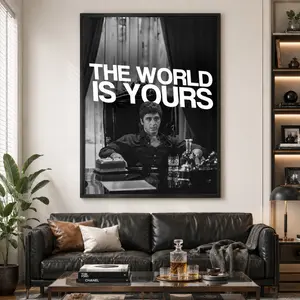 Scarface "The World Is Yours" Poster Canvas |   Black & White Tony Montana Wall Art for Bedroom, Office & Living Room Decor Wall Art