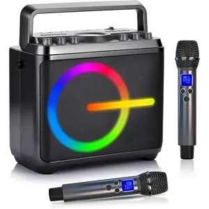 Karaoke Machine,  Speaker with 2  Microphones, Portable Voice Amplifier PA System for Adults  with LED Lights Support Bass/Treble Adjustment, TF Card/USB, REC for  Party