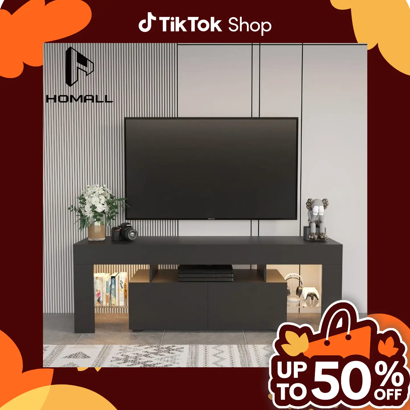 HOMALL TV Stand for TV 32 to 70 inch in Living Room, Televsion Stand with LED Light Remote Control, Storage Drawers and Shelves