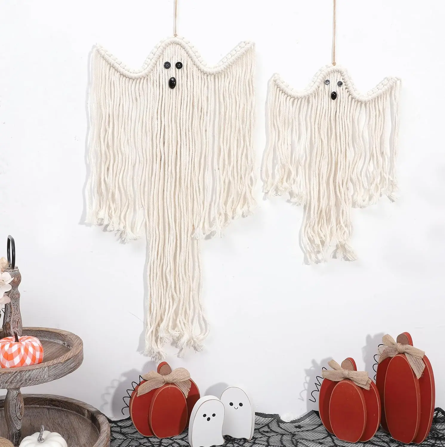 Halloween Macrame Ghost Wall Decor- Set of 2 Ghost Wall Hanging, Halloween Boho Ghost Decorations,  Ghost Decor, Spooky Season Decor