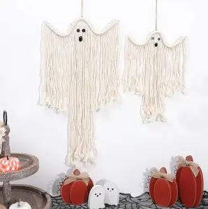 Halloween Macrame Ghost Wall Decor- Set of 2 Ghost Wall Hanging, Halloween Boho Ghost Decorations,  Ghost Decor, Spooky Season Decor