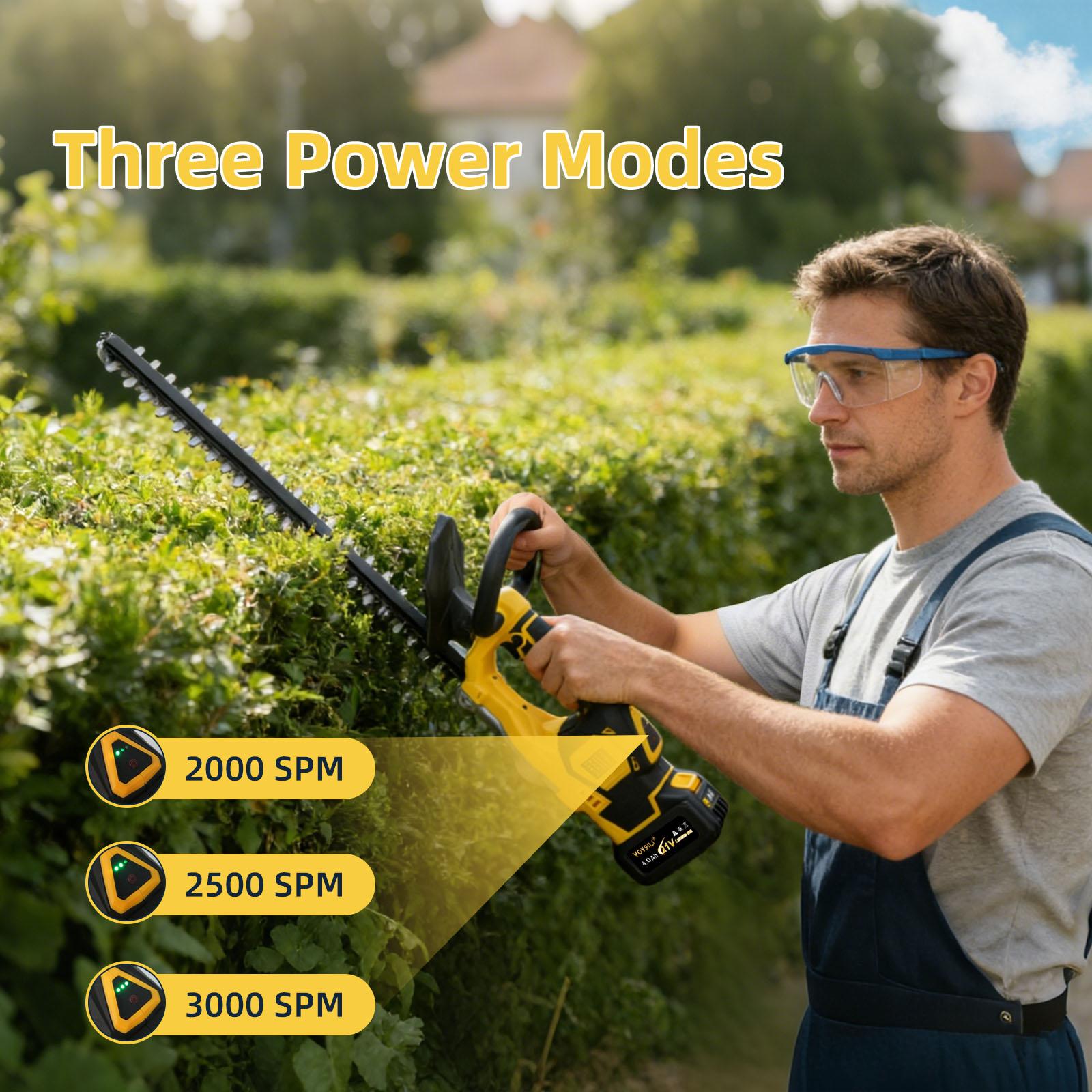 21V Power Cordless Electric Hedge Trimmer - Cordless Trimmer with Dual Safety Locks, Low Vibration, 3 Power Modes, 4.4 lbs Lightweight, 22000 RPM, Easy Maintenance, Splash Guard, Fast Charger - For Hedge, Shrub Pruning in Courtyards, Gardens