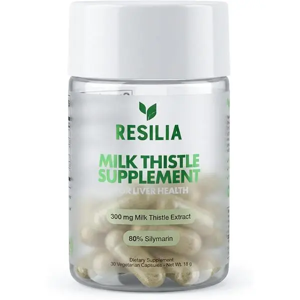 Resilia Milk Thistle Silymarin – 300 mg Supplement with Vitamin C, Inositol, Pueraria Root & Turmeric Extract, High-Absorption Antioxidant-Focused Plant Formula, 30 Vegetarian Capsules