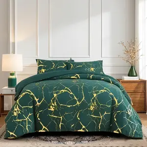 Green & Gold Marble Duvet Cover Set - Soft & Durable, 1 Duvet Cover + 1/2 Pillowcases (No Inserts), Ideal Birthday Gift for Teens & Adults