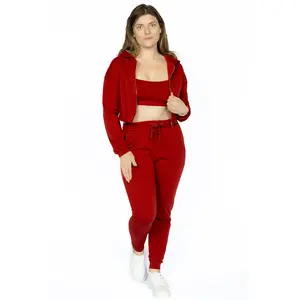 French Terry Cropped Cami with Zip-up Jacket and Joggers Set