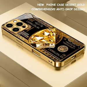 Diamond Dollar Bill Fashion New Electroplated Gold Phone Case for iPhone 17, 17 Pro, 17 Air, 17 Pro Max/16, 15, 14, 13, 12/iPhone 16, 15, 14, 13, 12 Plus/iPhone 16, 15, 14, 13, 12 Pro/iPhone 16, 15, 14, 13, 12 Pro Max/iPhone 11/11 Pro/11 Pro Max, Couple S