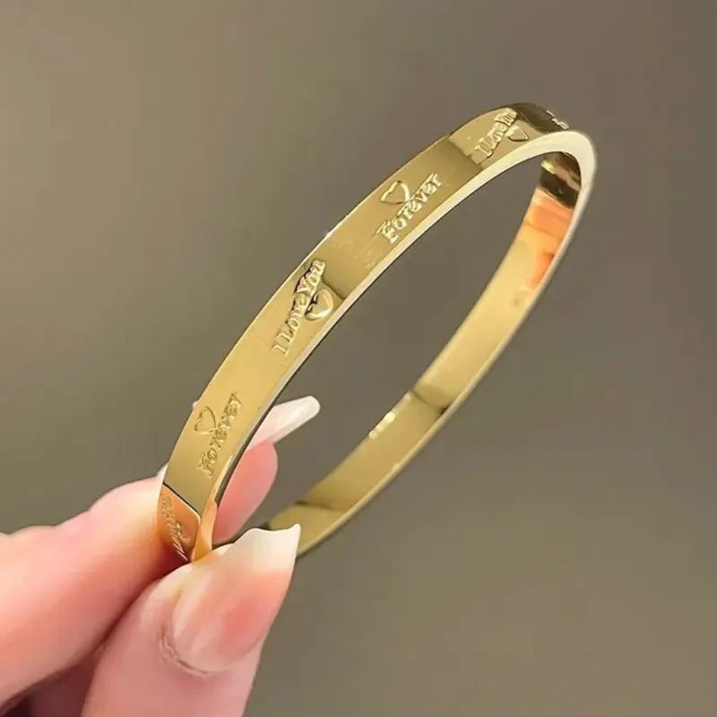 I love you forever bangle bracelet Gold Plated Stainless Steel waterproof Arm Candy for Everyday Wear