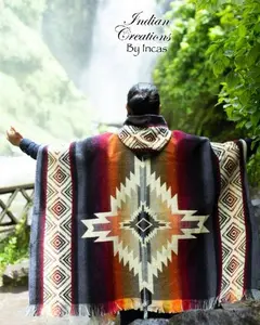 Beautiful Handmade  Desert Thunder Alpaca Poncho. Unisex Design! Ultra soft and warm. Machine Washable!