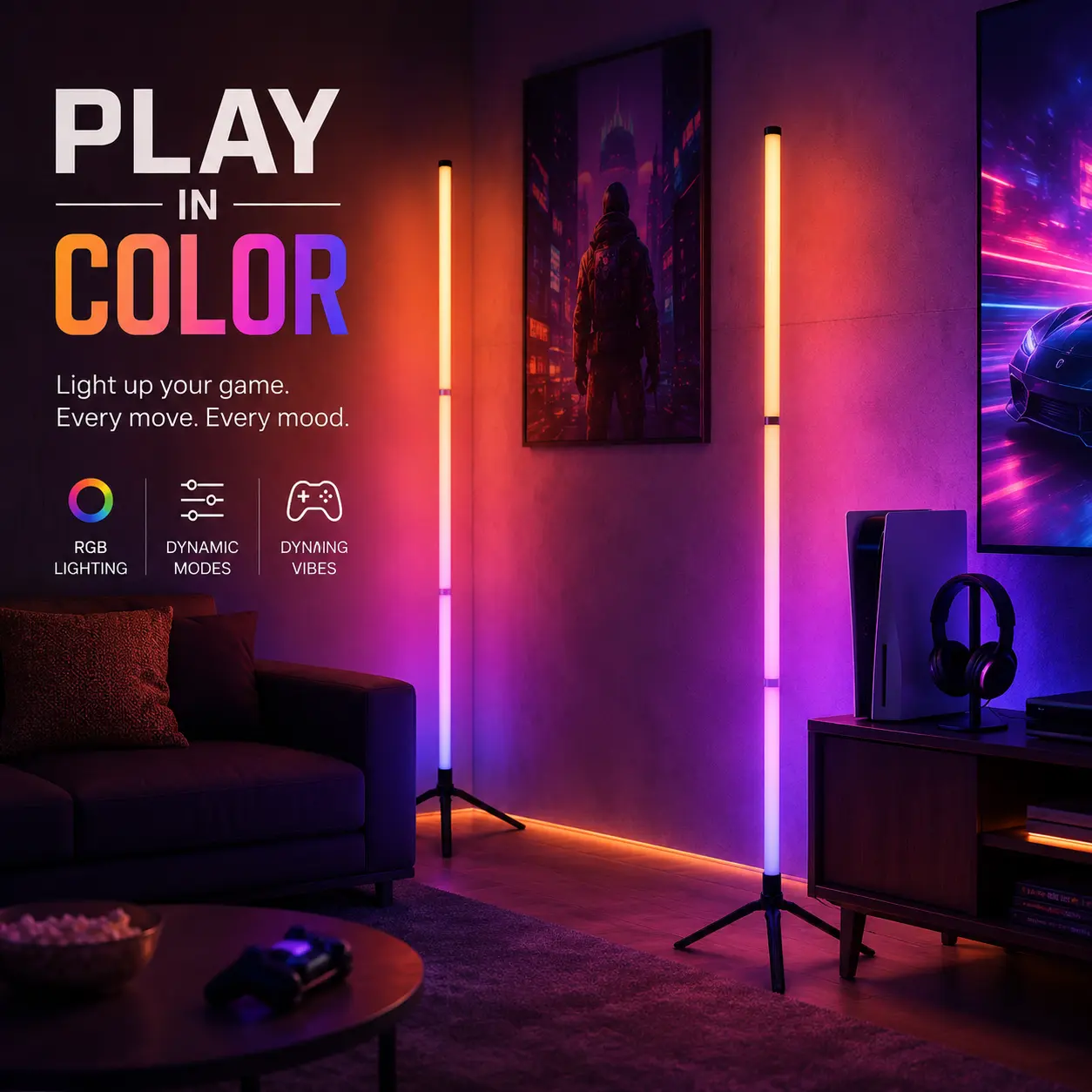 RGBIC Music Reactive Floor Light, Slim Triangle Corner Lamp with Layered Ambient Colors, Mobile App, Remote Control, Adjustable Brightness and Timer for Bedroom, Lounge & Entertainment Room campingessentials