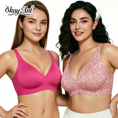 Okay Ant Comfortable Wireless Bras Jelly Wireless Womens  Tshirts Bras Deep V Everyday Bras Push Up Bralettes Seamless Soft Fabric Bra Breathable Seamless Bralette