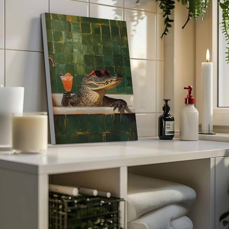 Wall Art, Fashion Poster, Crocodile Taking a Bath and Drinking Red Wine Art Print, Abstract Humorous Animal Canvas Painting, Unique and Creative Wall Aesthetic Decoration, Perfect Decoration for Living Room and Bedroom Wall Art, Fashion Poster, Crocodile Taking a Bath and Drinking Red Wine Art Print, Abstract Humorous Animal Canvas Painting, Unique and Creative Wall Aesthetic Decoration, Perfect Decoration for Living Room and Bedroom