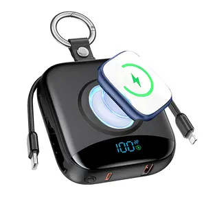 10000mAh 22.5W Fast Charging Power Bank with Built-in USB-C & Lightning Cables - Portable Charger w/LED Display & Travel Keychain for iPhone 16/15/14/13/12, Apple Watch Ultra 2/Series 9/8/7/6/SE/5, and Android Phones/Tablets