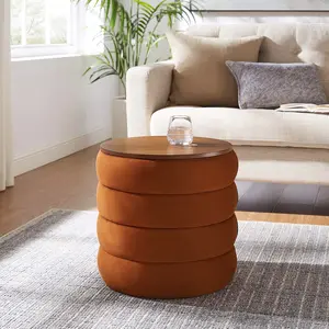 Modway Mezzo Round Performance Velvet Storage Ottoman in Rust