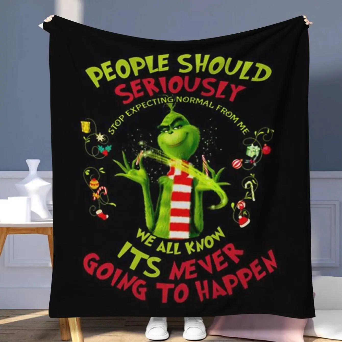 Christmas Grinch Print Blanket, 1/2 Counts Soft Comfortable Throw Blanket, Warm Napping Blanket for Home Office Travel Outdoor Camping