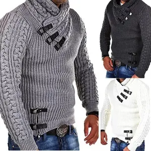Men’s Leather Long-Sleeve Buttoned Sweater