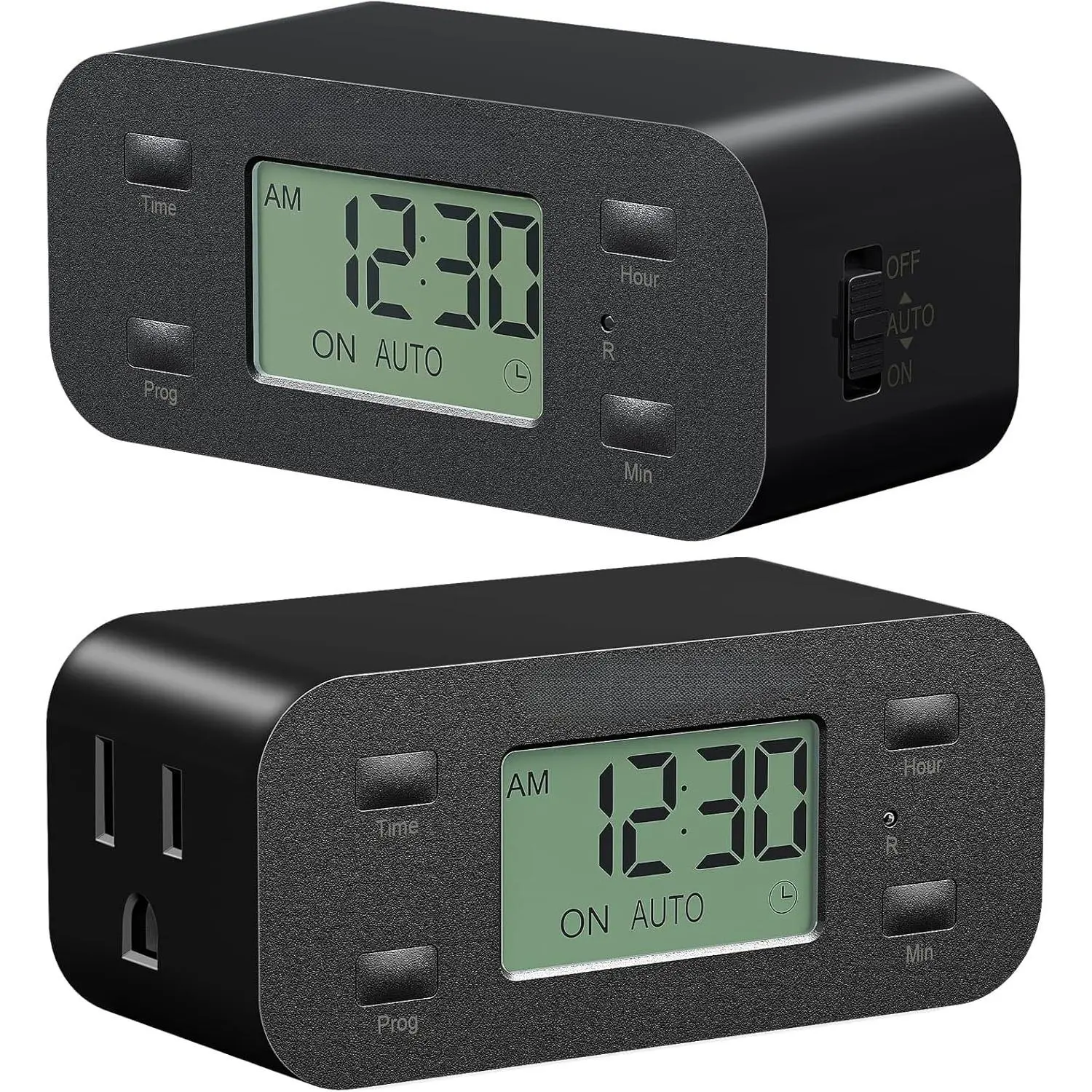 F-PSP03  24 Hour Programmable Digital Timer Outlet with 1 Grounded Outlet, 2 Pack Timers for Electrical Outlets, 3 Prong Light Timer for Indoor Lamp Fan Aquarium, 125V/15A/1000W, 1/2 HP, Black