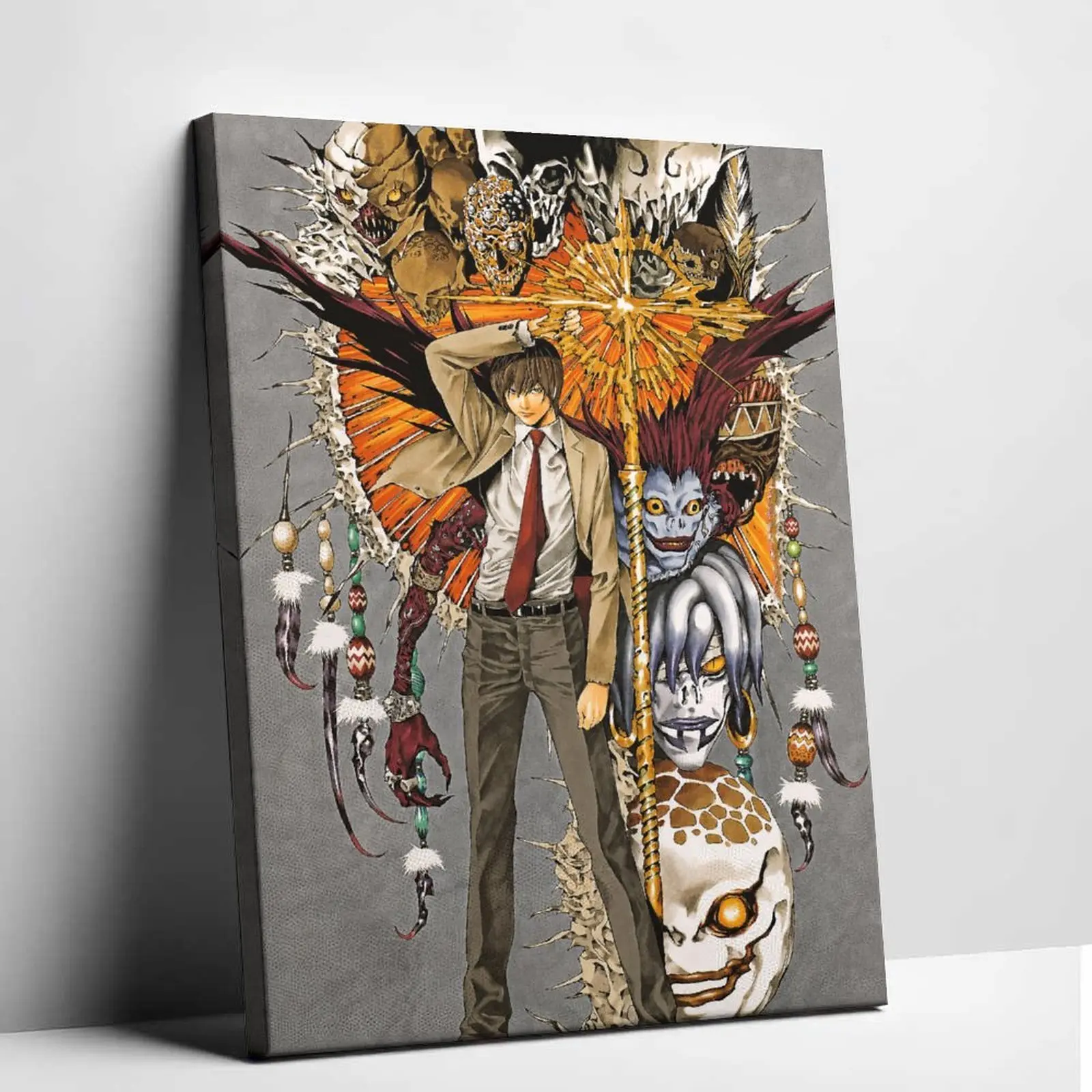 Classic Death Note Light Yagami Manga Canvas Print, Dark Fantasy Gothic Retro Anime Wall Art, Unique Room Decor for Game Room Office Housewarming Home Supplies, Cool Room Decor