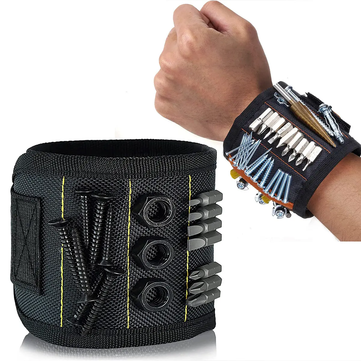 JOYTUTUS Unisex Magnetic Wrist Strap - Strong Magnet Tool Storage with Convenient Pockets, Secures Screws, Nails, Drill Bits, Black Screwdriver Organizer, Power Tool Accessory for Versatile Work Needs, Power Tool Organizer Tool Bag Suspenders