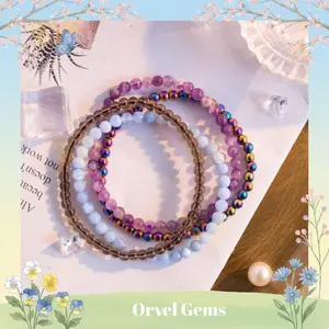 Anti-Anxiety & Stress Relief Bracelet Set – Stackable Dainty 4mm Bead Bracelets for Meditation | Dreamy Amethyst, Blue Lace Agate, Smoky Quartz, Rainbow Hematite | Crystal Healing Bracelets for Men & Women