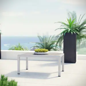 Modway Shore Outdoor Patio Aluminum Coffee Table in Silver Gray