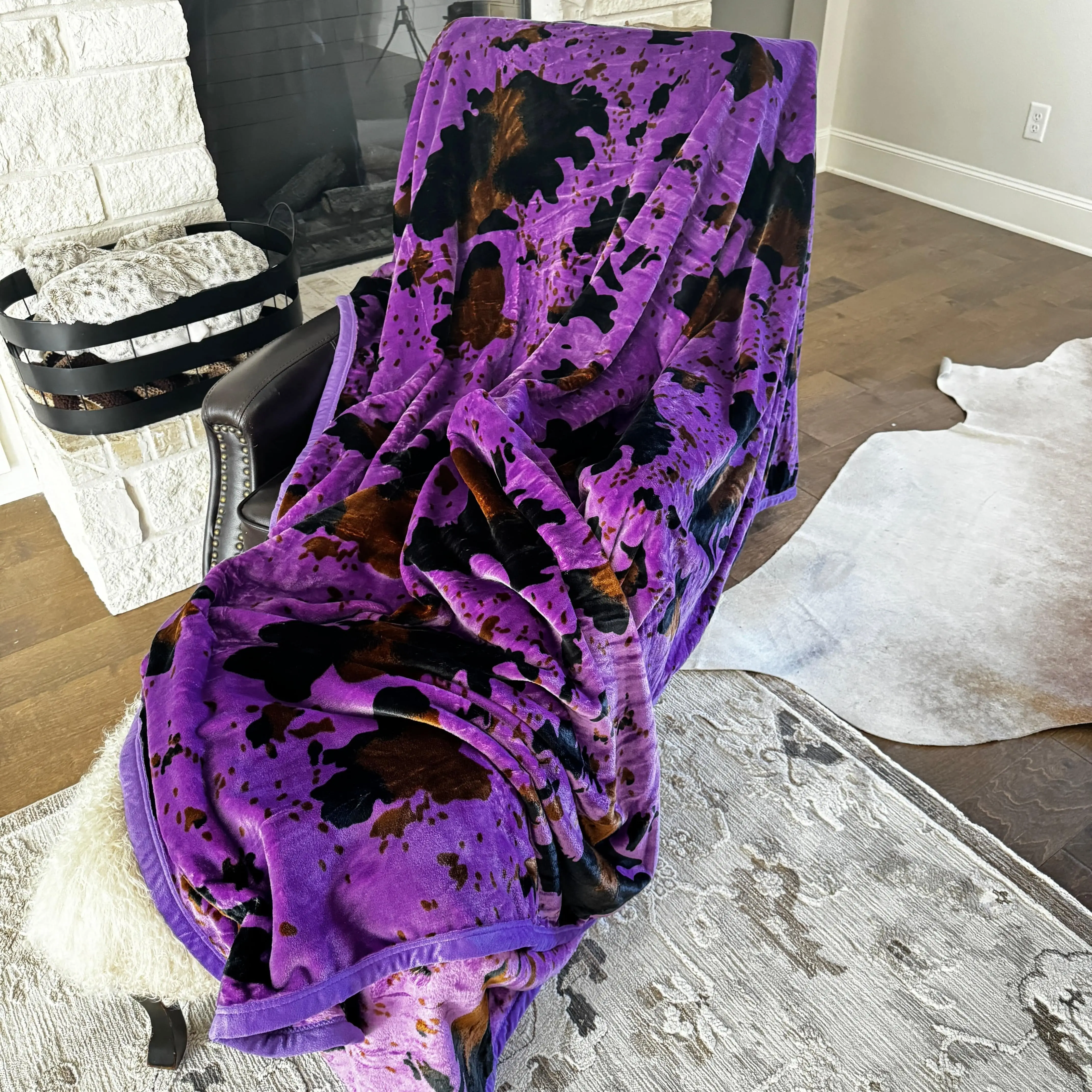 Purple Cow Print Oversized Blanket 82"x90"