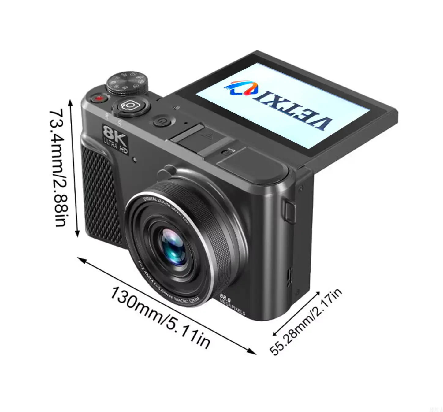 VETXI-30 8K Point & Shoot Digital Camera - 88MP WiFi MP4 Video