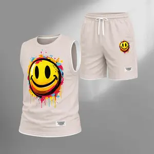Men's Summer Basketball Set With "Letter" Print — Featuring A Sleeveless Tank Top Paired With Shorts, This Lightweight, Casual, And Street-Style Athletic Suit Is Perfect For Both Daily Wear And Vacationing