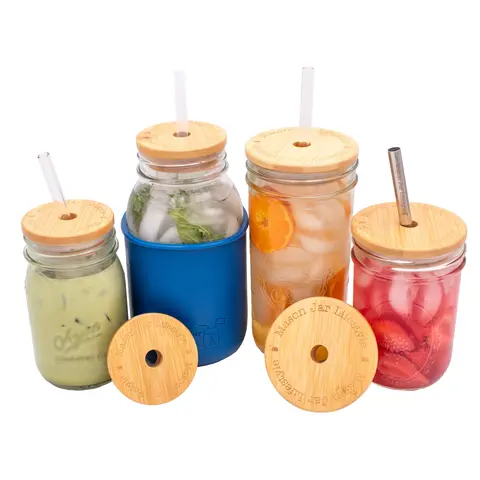 Bamboo Straw Hole Lids for Mason Jars - 2 Pack