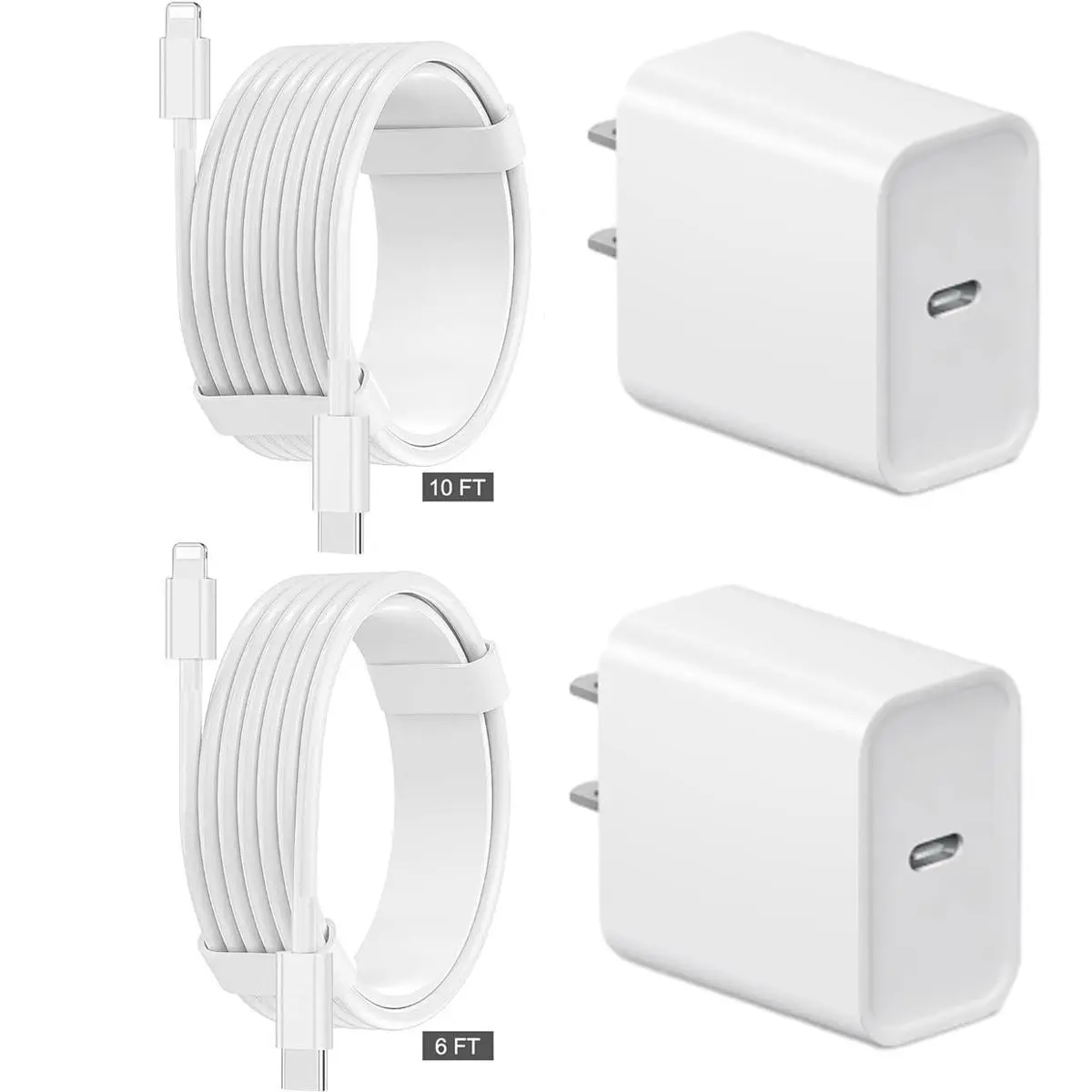Fast Charging 2 Pack [6FT/10FT] Type C Wall Charger Block with 2 Pack Long USB C to Lightning Cable for iPhone 14/13/12/11/X... Mobile Cord Port
