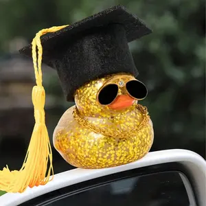 Graduation Hat Colorful Rubber Duck Dashboard Decoration, Includes Mini Graduation Hat Necklace Fashion Glasses ()