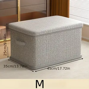 1pc Foldable Canvas Storage Box with Lid, Large Capacity Wardrobe Organizer, Stacking Clothes Container, for Home Organization, with Baskets, Bins & Containers, Lidded Storage Bins for Home Organization