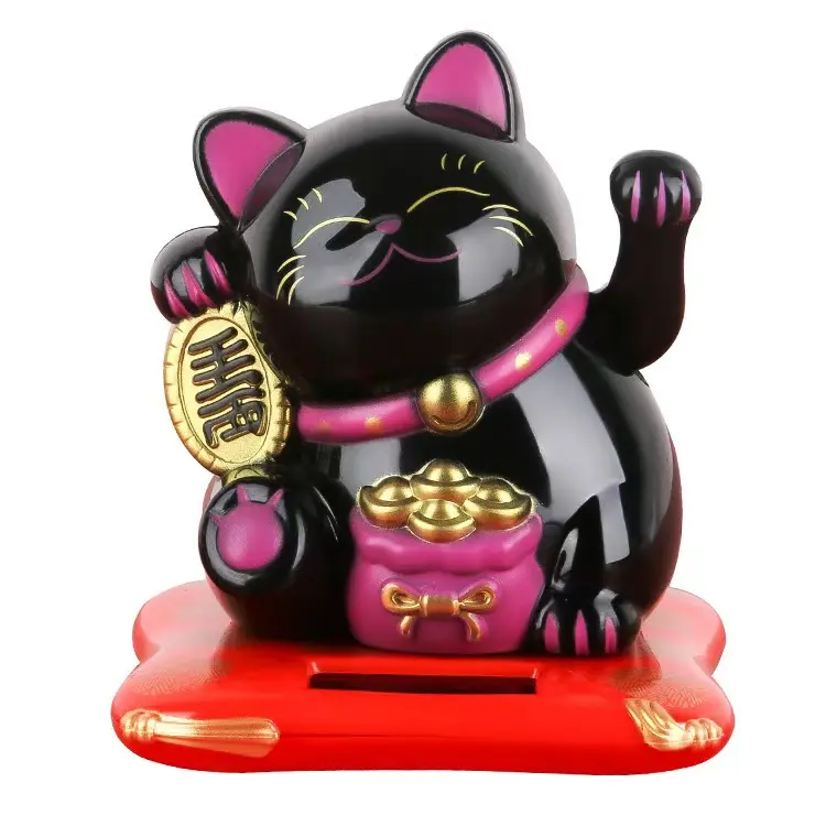 Rumi Wave Hand-Painted Resin Cat Auspicious Solar-Powered Collectible - White&3.5 in Multi-Size Set, No-Electricity Decorative Home Ornament, Desk Accessory for Desk Setup Aesthetic, Resin Sculpture, Desktop Art Ornament