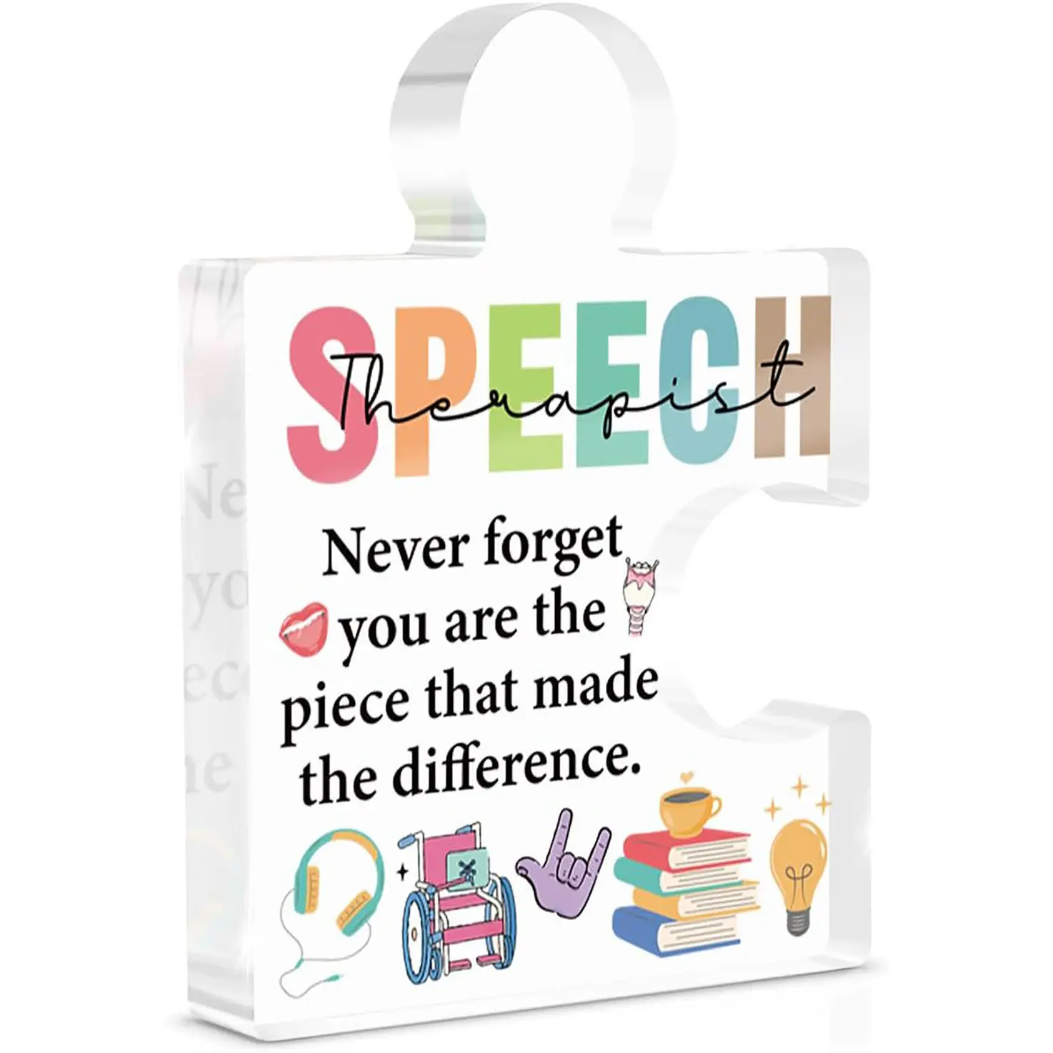Speech Therapy Gifts - Slp Gifts - Appreciation Speech Therapist Gift Acrylic Puzzle Piece Plaque Keepsake Present for Birthday Thanksgiving Day Christmas Retirement - Therapist Office Desk Decor Novelty Desk Decor Acrylic Plaque Sign