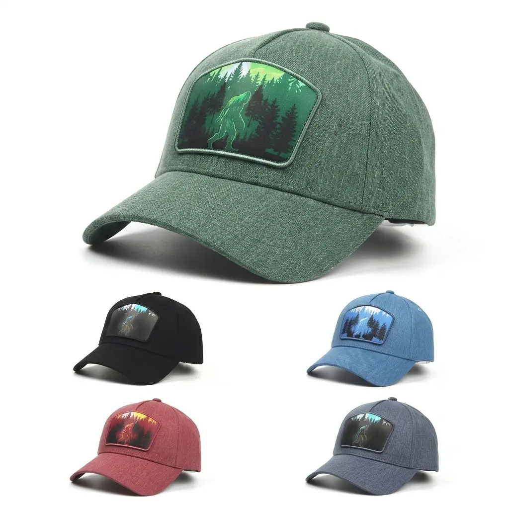 Bigfoot Sasquatch Embroidered Trucker Hat, Vintage Denim Baseball Cap with Adjustable Snapback, Funny Halloween Gift Hat for Men and Women Outdoor Lovers