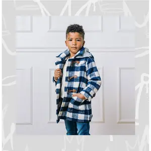 Toggle Duffle Coat: Navy and Ivory Buffalo Plaid