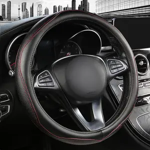 High-Grade Real Cowhide Steering Wheel for Men Women,Black Leather Steering Wheel for Cars,Universal 14.5-15 inch Steering Wheels