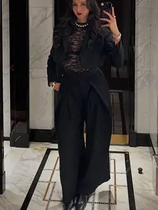 Women's Spring Summer Fine Striped Wide Leg Pants High Waisted Pleated Retro Business Casual Fashion New Office Streetwear Casual Plain Trousers
