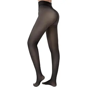 Fleece Lined Tights Women Winter Thermal Leggings Pantyhose Fake Translucent Thick Warm Sheer Tights