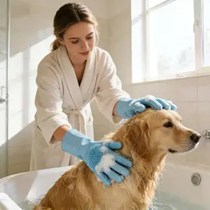 Pet Bath Gloves, Dog Brush Massage Brush, Hair Removal & Cleaning Care, Gentle Scrubbing, Dense Bristle Design, Household Gloves